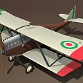 Vintage Biplane Model Featuring White Brown Body Red Wing Tips Green Circular Emblems And Propeller 3d model