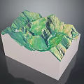 3D Mountain Landscape Model Featuring Green Hills Rolling Contours and River Path on White Base 3d model