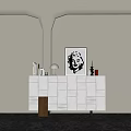 Modern White Console Sideboard Cabinet With Artwork Lamp And Decorative Books