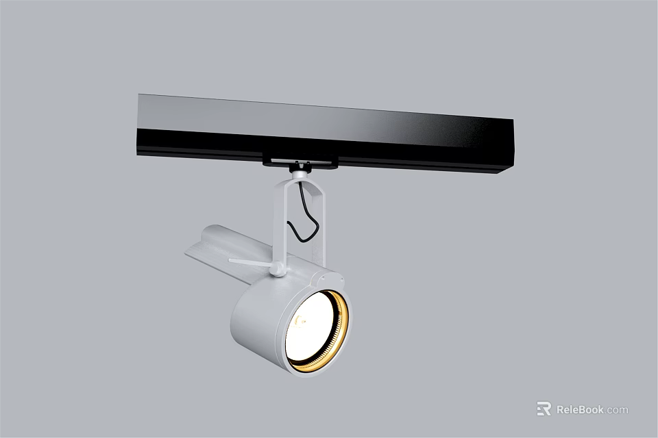 Modern Track Mounted White Spotlight With Black Rail And Warm Light Fixture 3d model 