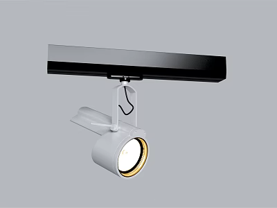 Modern Track Mounted White Spotlight With Black Rail And Warm Light Fixture 3d model