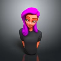 Game and Movie Character With Purple Long Hair Orange Skin Black T-shirt 3D Bust Model