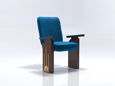 Blue Velvet Single Chair With Dark Wooden Armrests And Stylish Legs 3d model