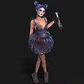Woman With Pigtails And Makeup In Dark Tulle Dress Holding Bloody Knife And Boots