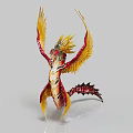 Decorative Dragon Figurine With Yellow Red Feathers And Spread Wings Detailed Design