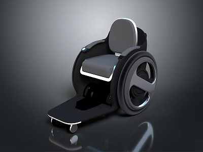 Modern Futuristic Wheelchair With Ergonomic Gray Seat And Large Black Wheels 3d model