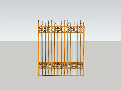 Golden Wrought Iron Fence With Decorative Ornate Patterns And Spiked Top 3d model