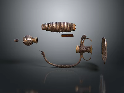 Antique Metal Hardware Tools Collection With Wrench Bolt Nut And Decorative Parts 3d model