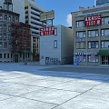 Diverse Style Residential Buildings With Red Brick Gray Masonry And Billboards Near Open Square