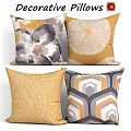 Decorative Throw Pillows With Abstract Watercolor And Geometric Patterns In Yellow Gray Tones