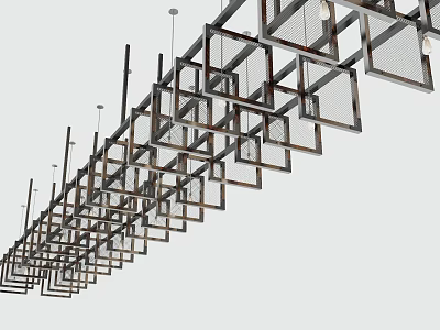 Modern Geometric Chandelier Design With Multiple Square Frames Hanging In Interior Space 3d model