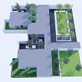 Modern Residential Landscape With Trees Stone Pavement And Modern Architecture Courtyard Design