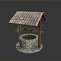 Old Well With Traditional Tiled Roof Wooden Frame And Stone Brick Structure