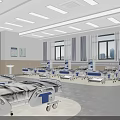 Hospital Ward Interior With Multiple Medical Beds Windows And Cabinets 3d model