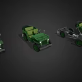 Two Green Vintage Open Top Jeeps With Headlights And Wheels