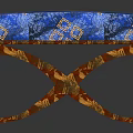 Elegant Blue Floral Patterned Ottoman with Brown Decorative Carved Wooden Legs
