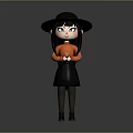 Game Movie Character In Black Witch Hat Orange Top And Black Dress With Crossed Hands