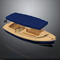 Leisure Open Boat With Blue Canopy Cream Hull And Comfortable Seats