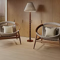 Wicker Leisure Chairs with Wooden Frame and White Cushions in Modern Indoor Living Space
