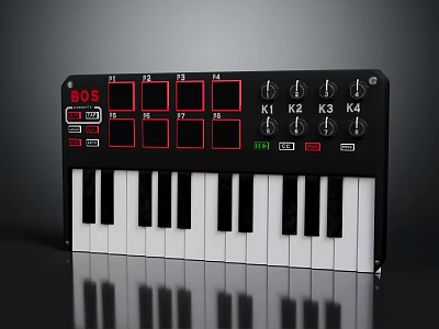 BOSS Electronic Keyboard Controller With Red Buttons Knobs K1 K2 K3 K4 And Piano Keys 3d model