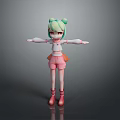Cartoon Woman With Light Green Bun Hair White Top Pink Shorts And Outstretched Arms