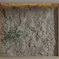 Sofa Background Wall With Gray Rough Texture Wooden Frames And Green Plant On Wooden Floor