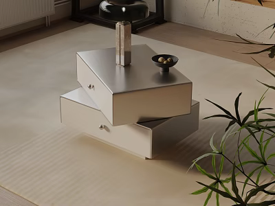 Modern Bedside Table With Drawers And Decorative Plant Accent 3d model