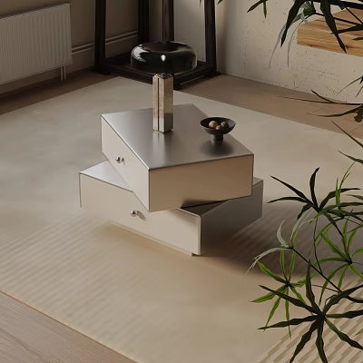 Modern Bedside Table With Drawers And Decorative Plant Accent 3d model