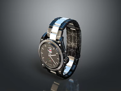 Stylish Black Silver Wrist Watch With Sleek Dial And Fashionable Strap Design 3d model