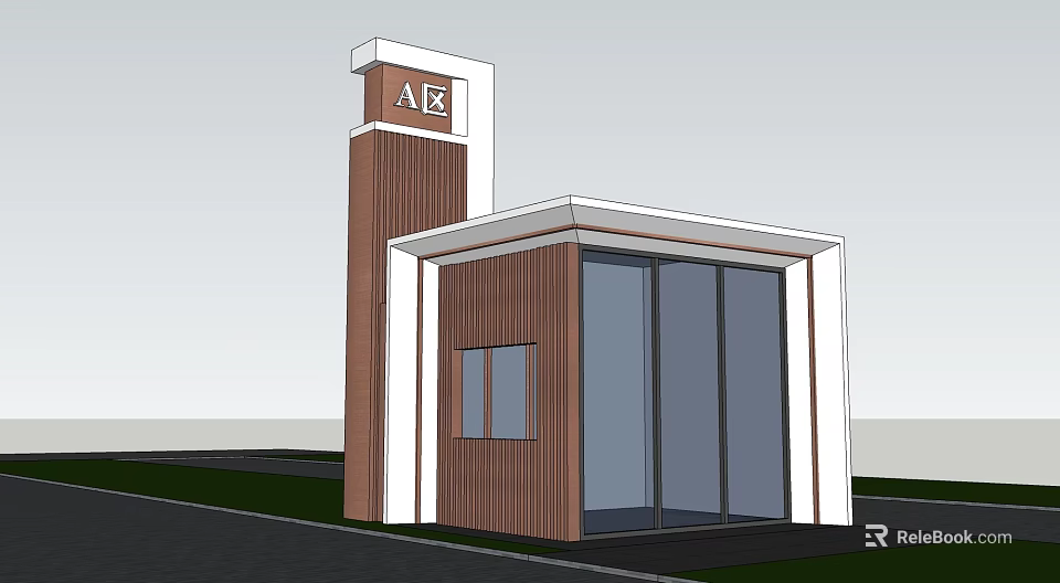 A Zone Entrance Building Structure With Glass Doors Wooden Walls And White Frames 3d model 