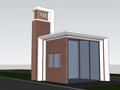 A Zone Entrance Building Structure With Glass Doors Wooden Walls And White Frames 3d model
