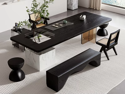 Quiet Style Simple Tea Table and Chair Combination Tea Table Tea Table Tea Chair Big Board Table Tea Table Meeting Table 3d model