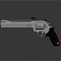 Tactical Revolver With Black And Red Grip Silver Metallic Body And Scope