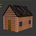 Traditional Rustic Log Cabin With Orange Log Structure Dark Roof Wooden Door And Blue Windows