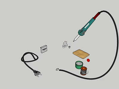 Soldering Tools Set Including Iron Solder Wire Rosin Sponge And Power Plug 3d model
