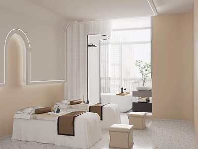 Elegant Modern Beauty Hair Salon Interior With Luxurious Styling Stations And Chairs 3d model