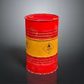 Red Oil Drum With Yellow Label And Flame Symbol On Dark Background
