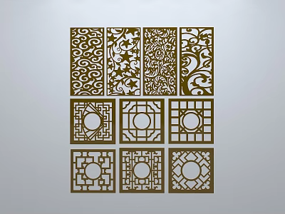 Carved Lattice Windows Featuring Various Intricate Patterns and Different Decorative Designs 3d model