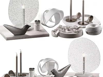 Modern Decorative Ornament Set With Bird Shaped Candles Circular Rings And Round Plates 3d model