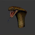 Brown And Yellow Cobra Sculpture With Open Mouth And Tongue Out On Gray Background 3d model