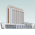 Modern Hotel Building With Tall Structure Multiple Windows And Attached Lower Buildings 3d model