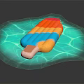 Colorful Striped Popsicle Melting In Blue Liquid Pool On Black Background