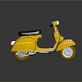 Yellow Classic Scooter With Black Seat And Shiny Reflection On Dark Surface