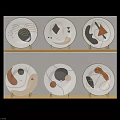 Decorative Plates With Abstract Geometric Patterns On Wooden Shelves In Neutral Tones