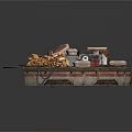 Circular Platform Scene With Gold Bars Equipment Wooden Barrel And Cables
