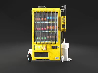Yellow Commercial Beverage Vending Machine With Transparent Door And Product 3d model