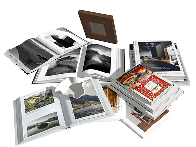 Open Books and Magazines Showcasing Varied Scenic Photos Interior Designs and Artwork 3d model