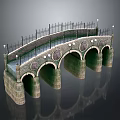 Stone Arch Bridge With Iron Railings Street Lamps And Decorative Circular Patterns