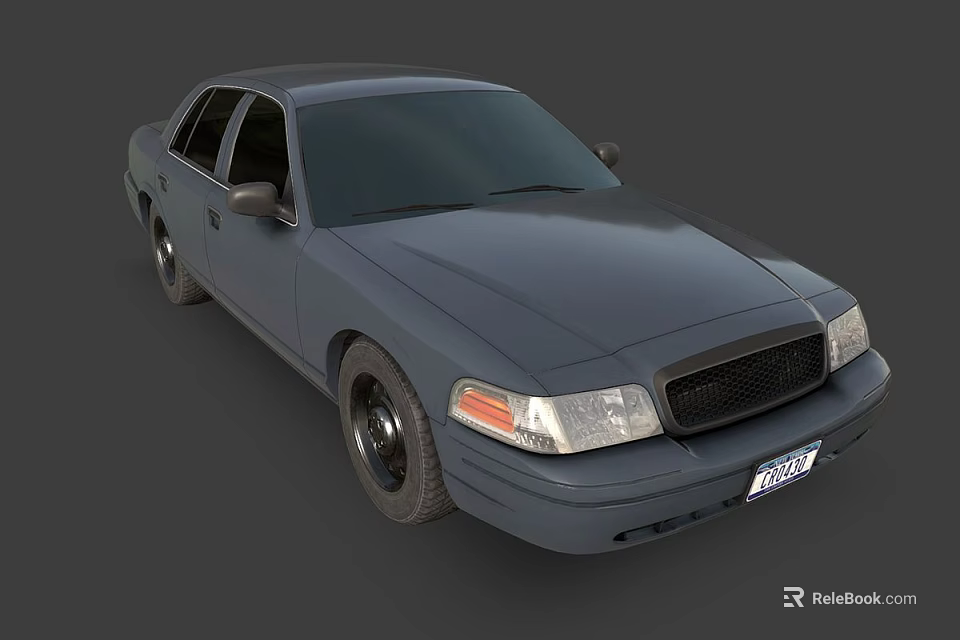 Dark Gray Sedan Car Front View With Headlights And Wheels 3d model