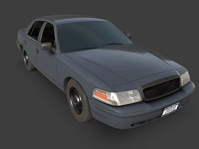 Dark Gray Sedan Car Front View With Headlights And Wheels 3d model